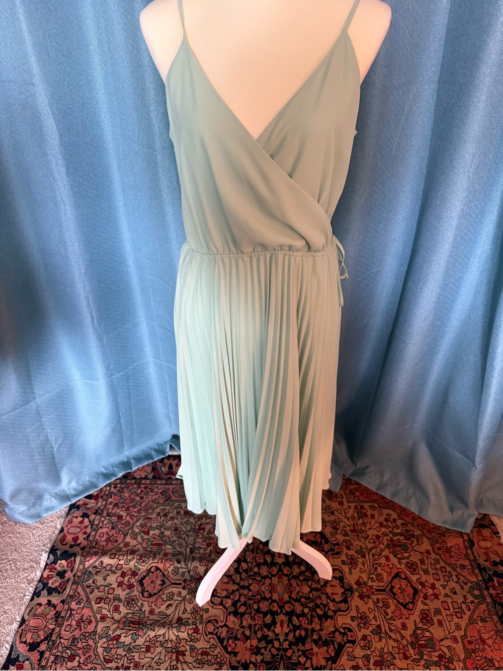 ALI & JAY Mint Green Pleated Wrap Midi Dress
